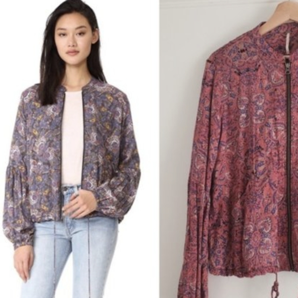 Free People NWOT Paisley Bell Sleeve Zip up the Front Casual Jacket sz MED​ - Picture 3 of 8